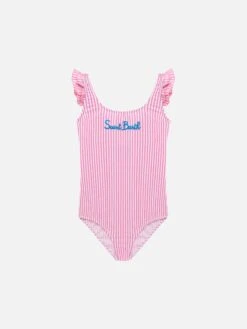 MC2 Saint Barth Tilda One-piece Seersucker Swimsuit With Ruffled Straps