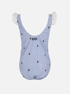 MC2 Saint Barth Girl Seersucker Cotton One Piece Swimsuit Tilda With Ruffled Straps -MC2 Saint Barth Shop UID TILD000200325F GIRL ONE PIECE BLUETTE SEERSUCKER 03