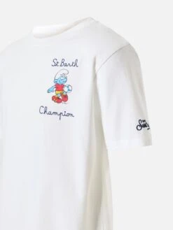 MC2 Saint Barth Cotton T-shirt With Smurf Embroidery | THE SMURF SPECIAL EDITION -MC2 Saint Barth Shop UID TSH000103151F BOY T SHIRT WHITE FUNNY THESMURFS 3
