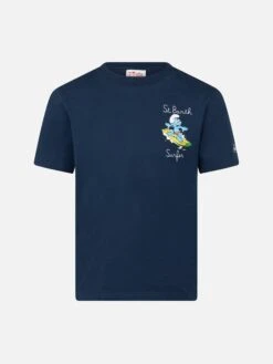 MC2 Saint Barth Boy Cotton T-shirt With Smurf Print And St. Barth Surfer Embroidery | THE SMURF SPECIAL EDITION