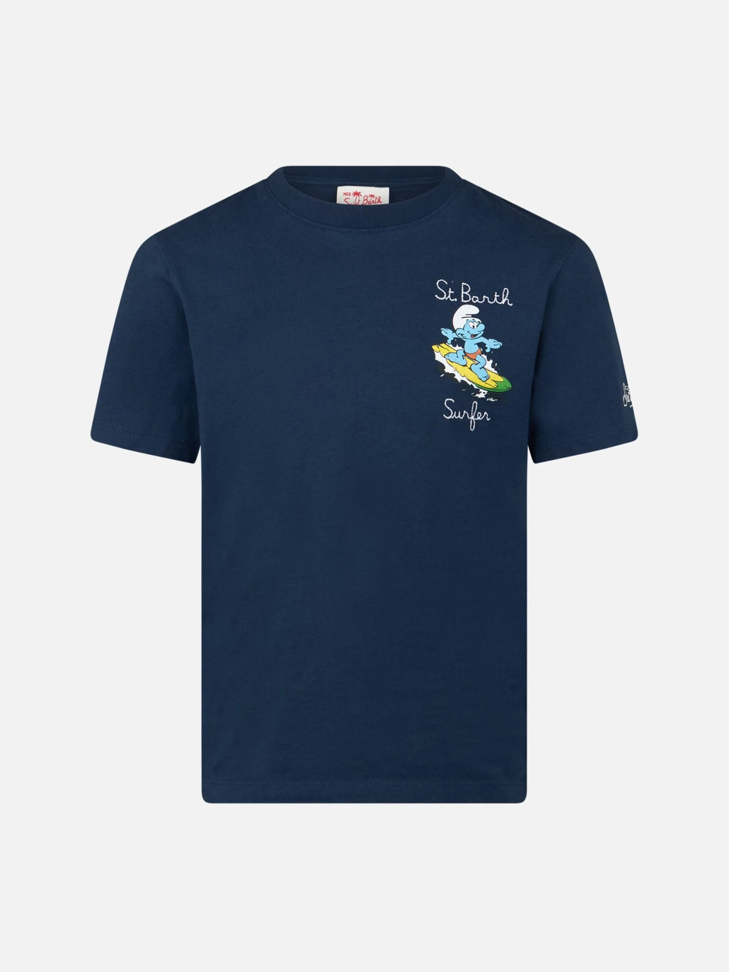 MC2 Saint Barth Boy Cotton T-shirt With Smurf Print And St. Barth Surfer Embroidery | THE SMURF SPECIAL EDITION 3 MC2 Saint Barth Boy Cotton T-shirt With Smurf Print And St. Barth Surfer Embroidery | THE SMURF SPECIAL EDITION