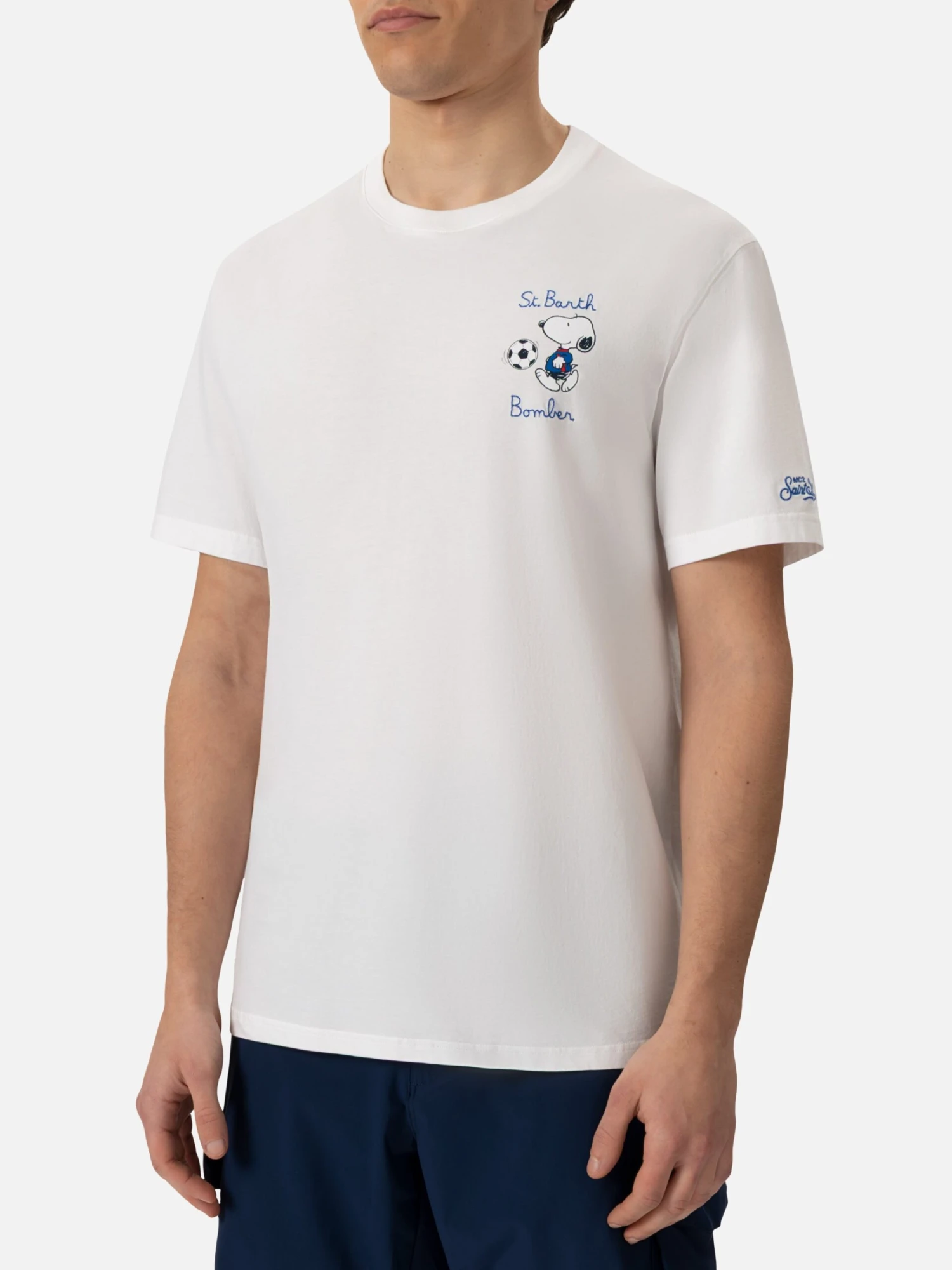 MC2 Saint Barth Organic Cotton T-shirt With St. Barth Snoopy Bomber Embroidery | SNOOPY PEANUTS® SPECIAL EDITION 4 MC2 Saint Barth Organic Cotton T-shirt With St. Barth Snoopy Bomber Embroidery | SNOOPY PEANUTS® SPECIAL EDITION - Image 2