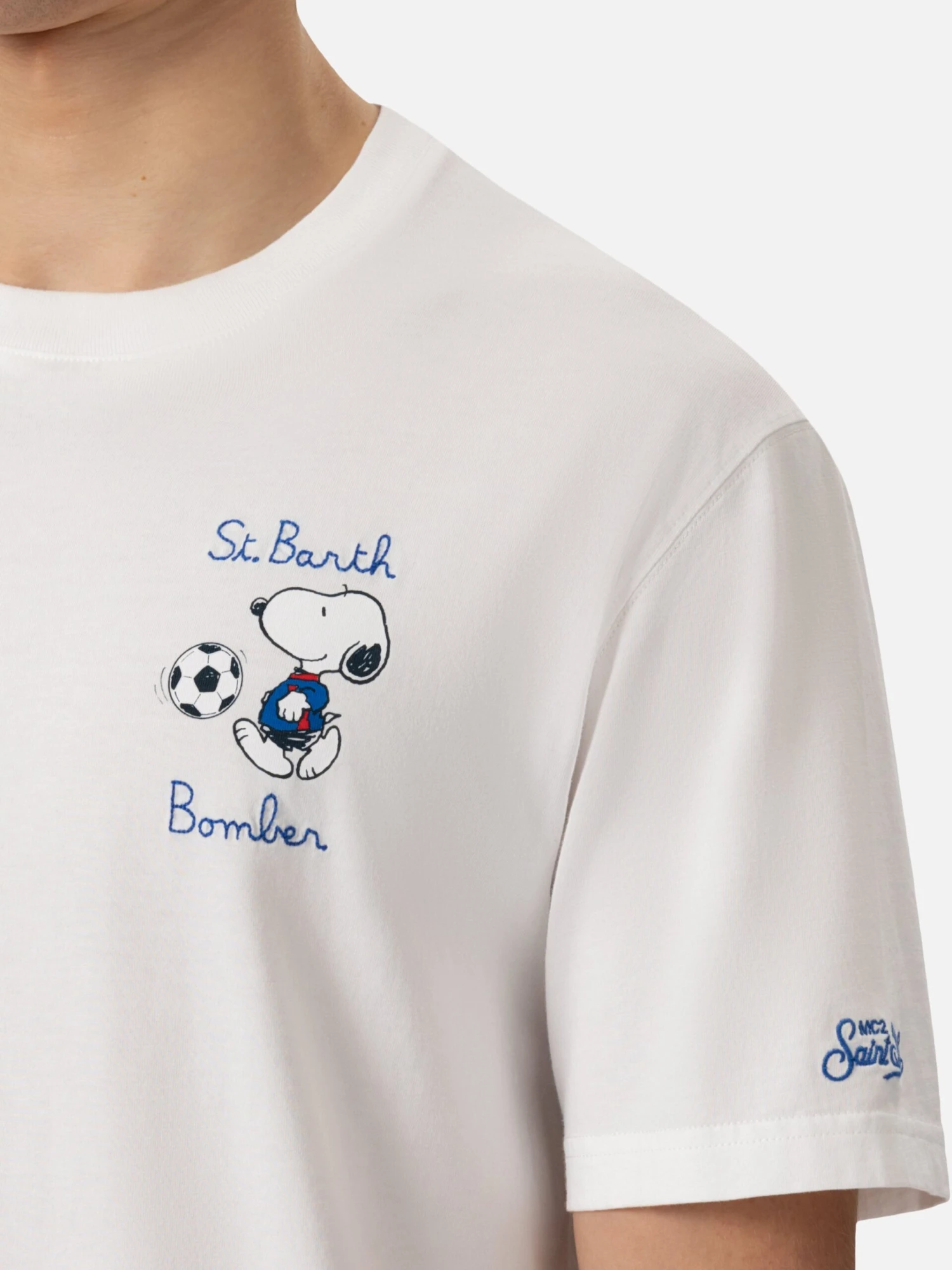 MC2 Saint Barth Organic Cotton T-shirt With St. Barth Snoopy Bomber Embroidery | SNOOPY PEANUTS® SPECIAL EDITION 3 MC2 Saint Barth Organic Cotton T-shirt With St. Barth Snoopy Bomber Embroidery | SNOOPY PEANUTS® SPECIAL EDITION