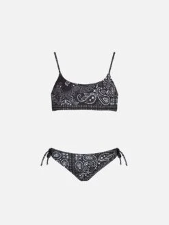 MC2 Saint Barth Girl Black Bralette Bikini With Bandanna Print