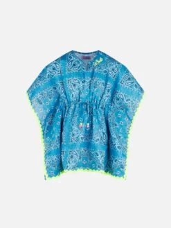 MC2 Saint Barth Girl Poncho With Light Blue Bandanna Print
