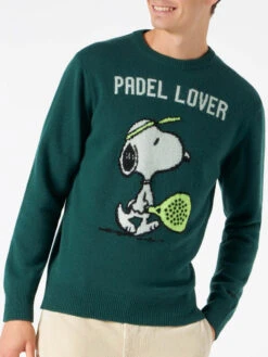 MC2 Saint Barth Man Green Sweater With Snoopy Print | SNOOPY - PEANUTS™ SPECIAL EDITION