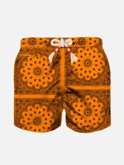 Orange Boy Swim Shorts -MC2 Saint Barth Shop boy bandana orange swim shorts 1