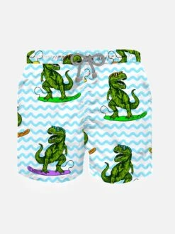 MC2 Saint Barth Boy Classic Swim Shorts With Dinosaur Print