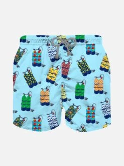 Light Blue Scuba Print Boy Swim Shorts
