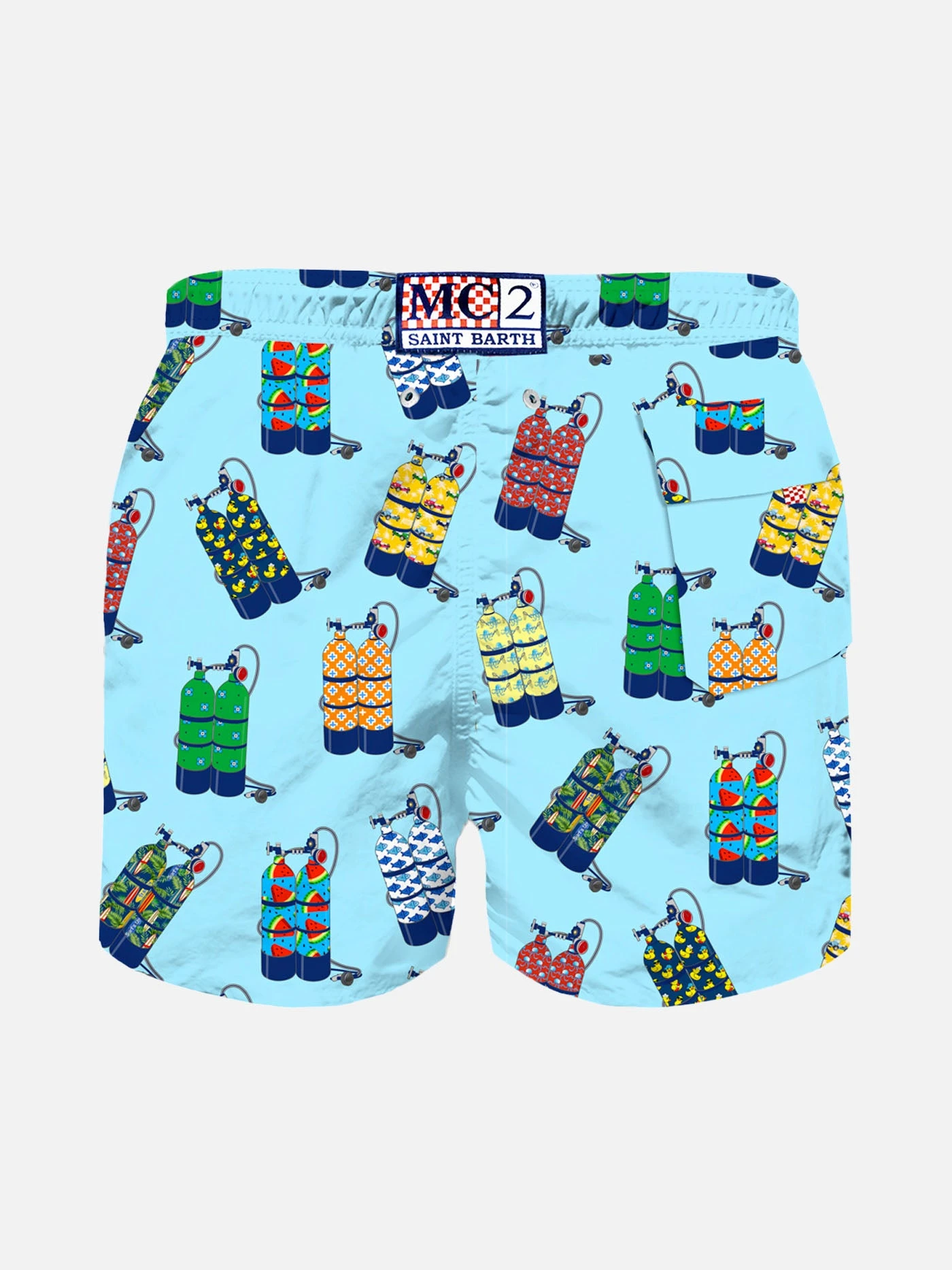 Light Blue Scuba Print Boy Swim Shorts 4 Light Blue Scuba Print Boy Swim Shorts - Image 2