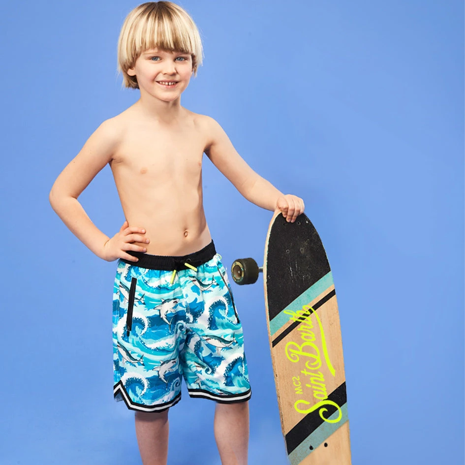 Shark Print Boy Swim Shorts Surf Style 7 Shark Print Boy Swim Shorts Surf Style - Image 5