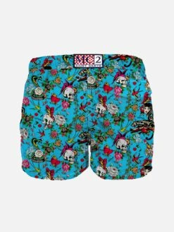 Tattoo Print Light Fabric Boy Swim Shorts -MC2 Saint Barth Shop boy swimshort tattoo skull 02