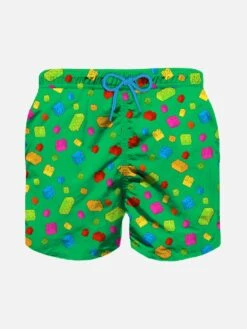 MC2 Saint Barth Boy Swim Shorts With Multicolor Bricks Print
