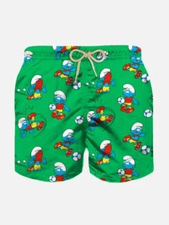 MC2 Saint Barth Boy Swim Shorts With Soccer Smurf Print | THE SMURFS SPECIAL EDITION