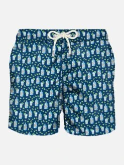 MC2 Saint Barth Man Light Fabric Swim Shorts With Gin Bottle Print