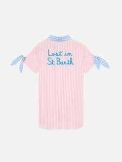 Girl Striped Shirt Dress With Embroidery