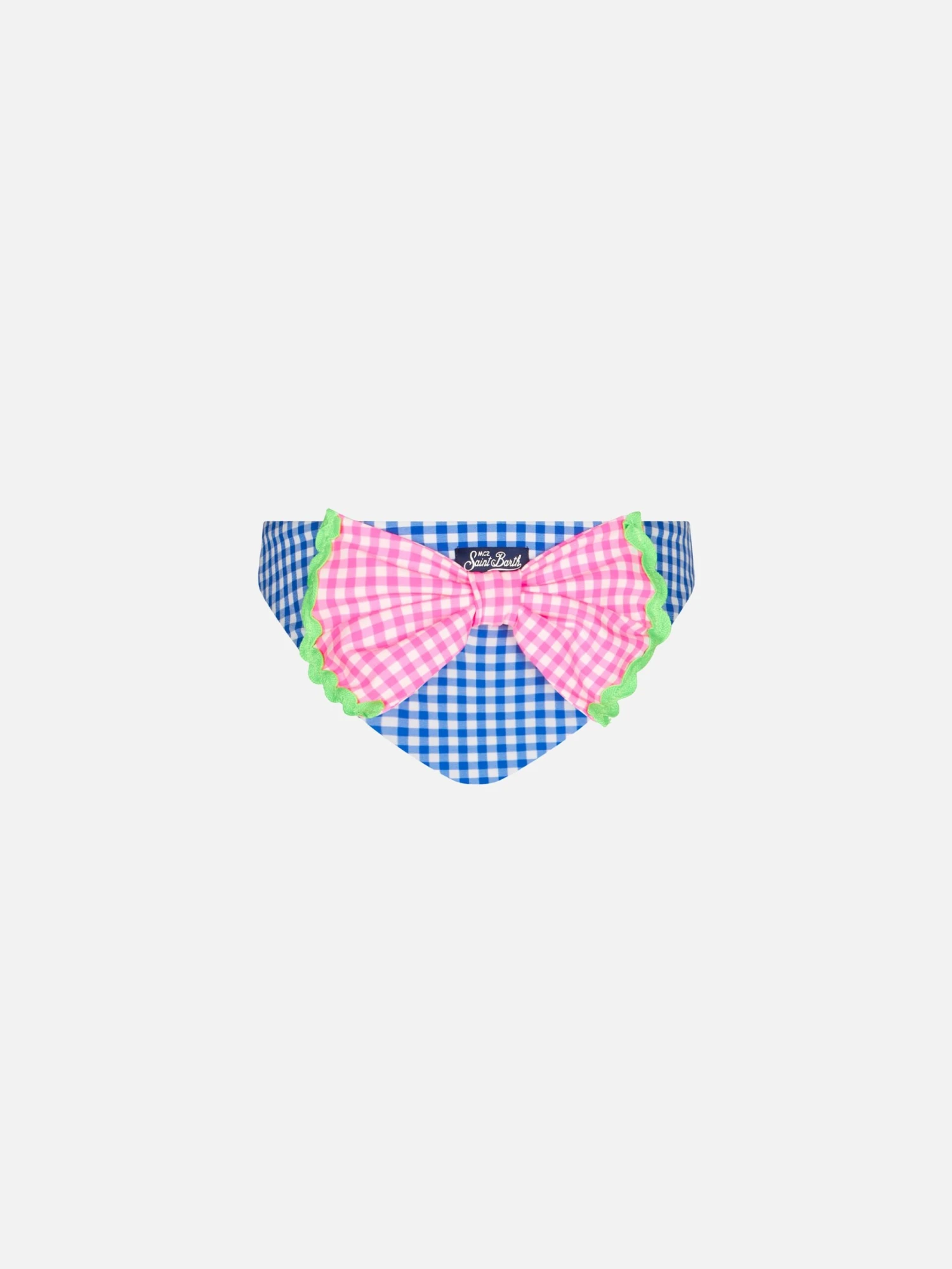 MC2 Saint Barth Girl Swim Briefs With White And Bluette Vichy Print 3 MC2 Saint Barth Girl Swim Briefs With White And Bluette Vichy Print