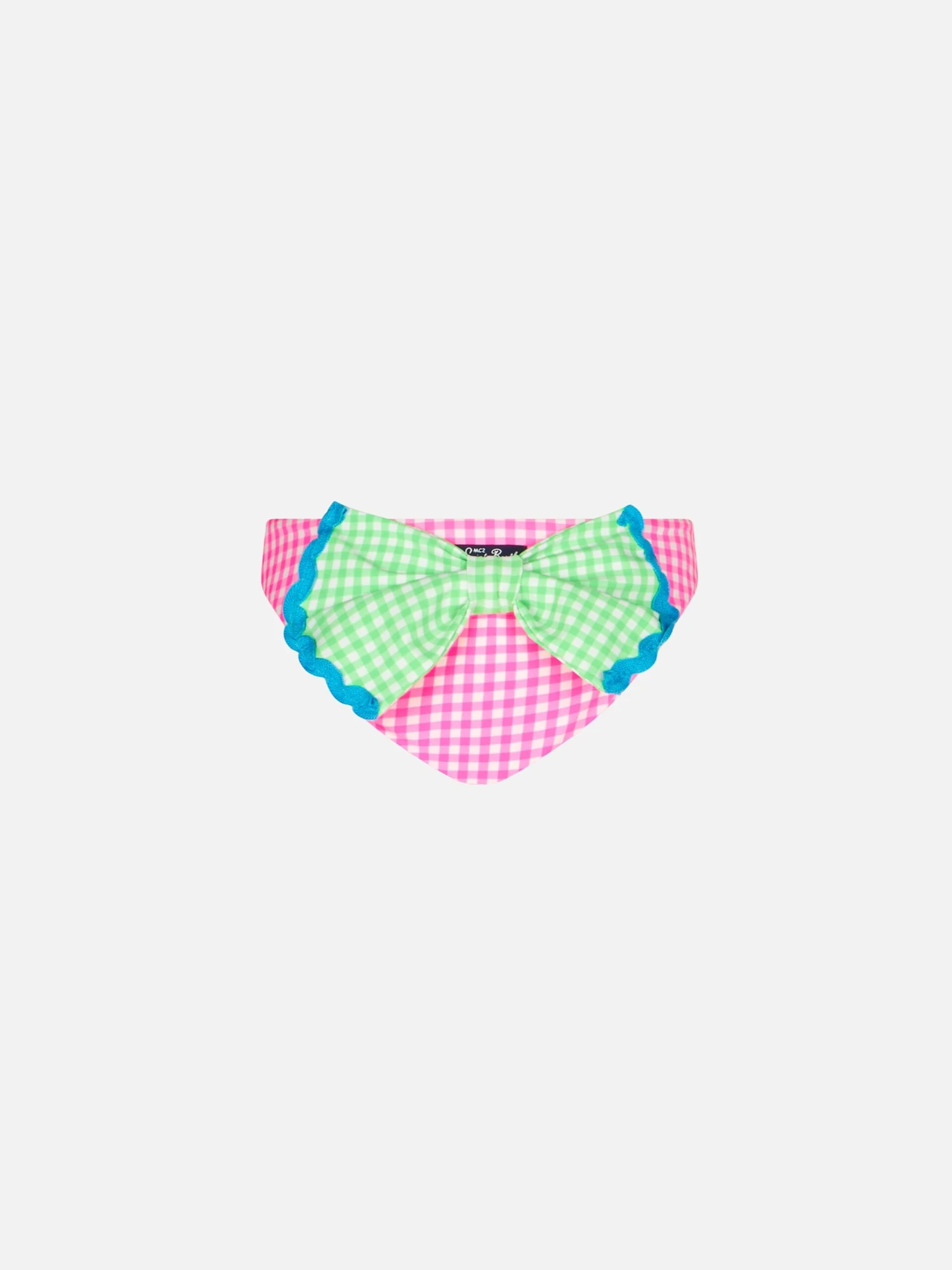 MC2 Saint Barth Girl Swim Briefs With White And Pink Vichy Print 3 MC2 Saint Barth Girl Swim Briefs With White And Pink Vichy Print