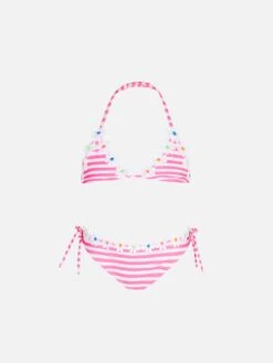 MC2 Saint Barth Girl Triangle Bikini With Fluo Pink Striped