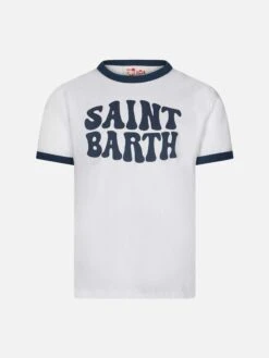 MC2 Saint Barth Kid White Cotton T-shirt With Blue Groovy Saint Barth Print