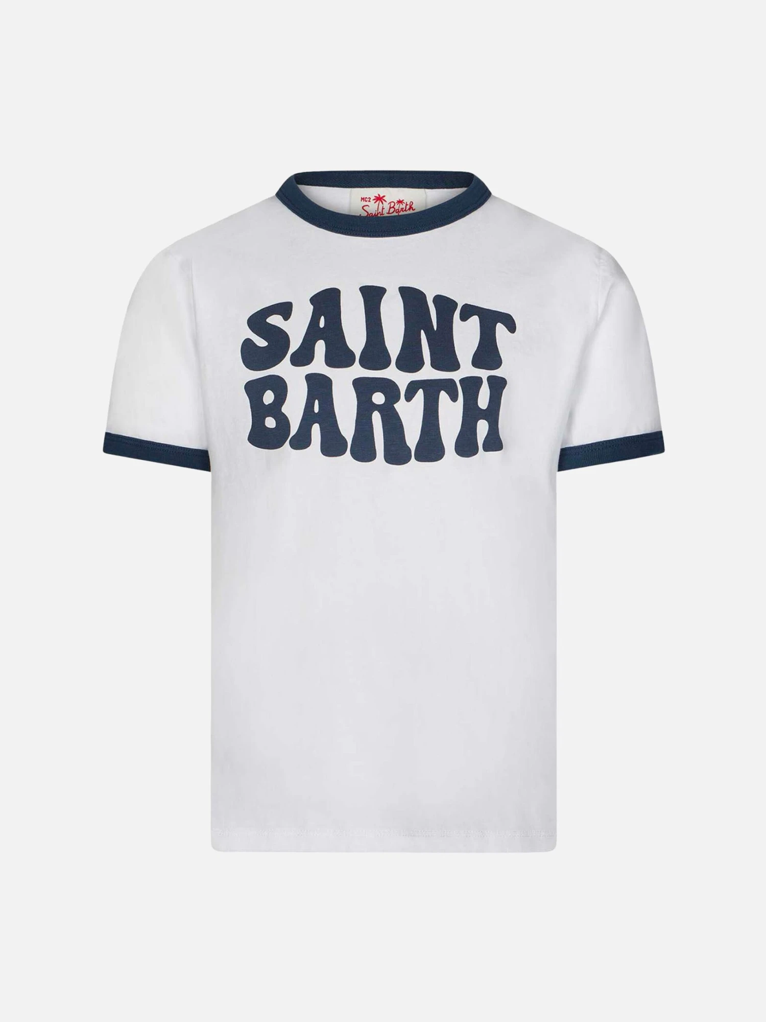 MC2 Saint Barth Kid White Cotton T-shirt With Blue Groovy Saint Barth Print 3 MC2 Saint Barth Kid White Cotton T-shirt With Blue Groovy Saint Barth Print
