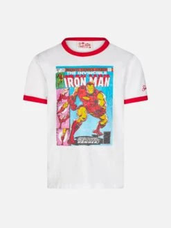 MC2 Saint Barth Kid White Cotton T-shirt With Iron Man Front Print | MARVEL SPECIAL EDITION
