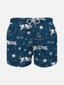 Boy Light Fabric Swim Shorts With Pirates Print