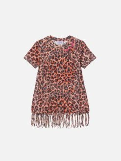 MC2 Saint Barth Girl Leopard Cotton Dress With Fringes