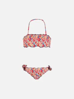 MC2 Saint Barth Girl Bandeau Bikini With Multicolor Flowers Print