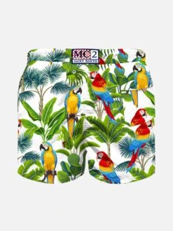 Boy Swim Shorts With Parrots Print -MC2 Saint Barth Shop maca01 jean bimbo