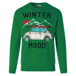 MC2 Saint Barth Man Cashmere Blend Sweater With Fiat 500 Jacquard | FIAT 500 SPECIAL EDITION -MC2 Saint Barth Shop man sweater green vespa wintermood 4
