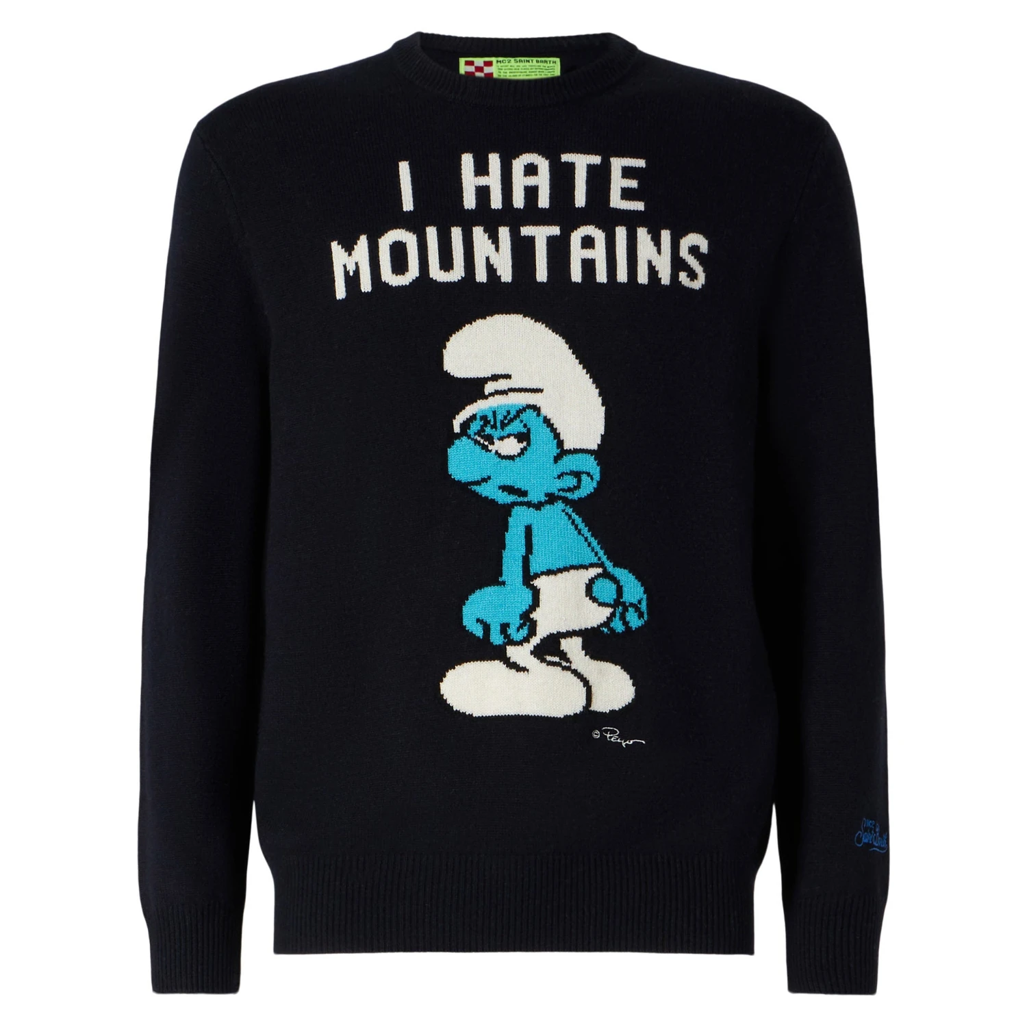 Man Blue Navy Sweater "I Hate Mountains Smurf" Print | ©PEYO SPECIAL EDITION 6 Man Blue Navy Sweater "I Hate Mountains Smurf" Print | ©PEYO SPECIAL EDITION - Image 4