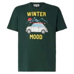 MC2 Saint Barth Man Forest Green T-shirt With Car Print | Fiat 500 Special Edition -MC2 Saint Barth Shop man tshirt print lettering 4