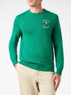 MC2 Saint Barth Man Crewneck Sweater With Snoopy Tennis Jacquard | SNOOPY - ©PEANUTS SPECIAL EDITION -MC2 Saint Barth Shop padel snoopy green sweater 1