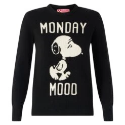 Woman Sweater With Monday Mood Snoopy Print | SNOOPY - PEANUTS™ SPECIAL EDITION -MC2 Saint Barth Shop peanuts black sweater woman