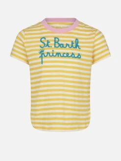 Girl Striped T-shirt With St. Barth Princess Embroidery