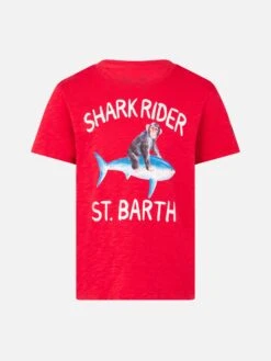 Red Boy's T-shirt Shark Rider St Barth Print