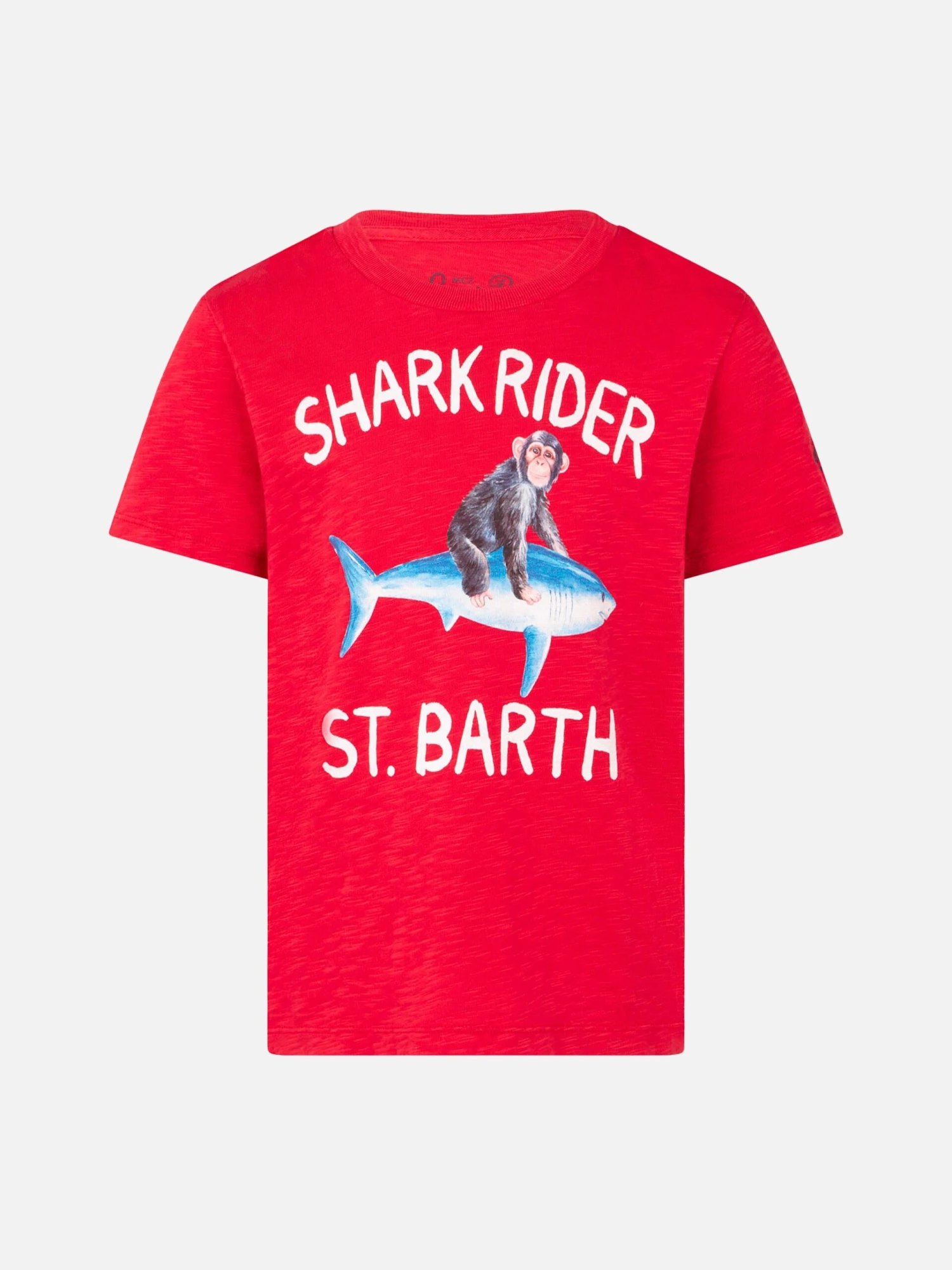 Red Boy's T-shirt Shark Rider St Barth Print 3 Red Boy's T-shirt Shark Rider St Barth Print
