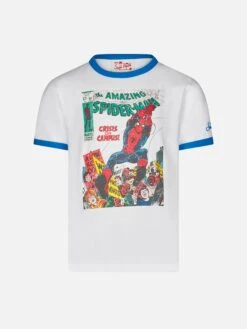 MC2 Saint Barth Kid White Cotton T-shirt With Spiderman Front Print |MARVEL SPECIAL EDITION
