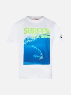 MC2 Saint Barth Boy Cotton T-shirt With Surfer In St. Barth Print