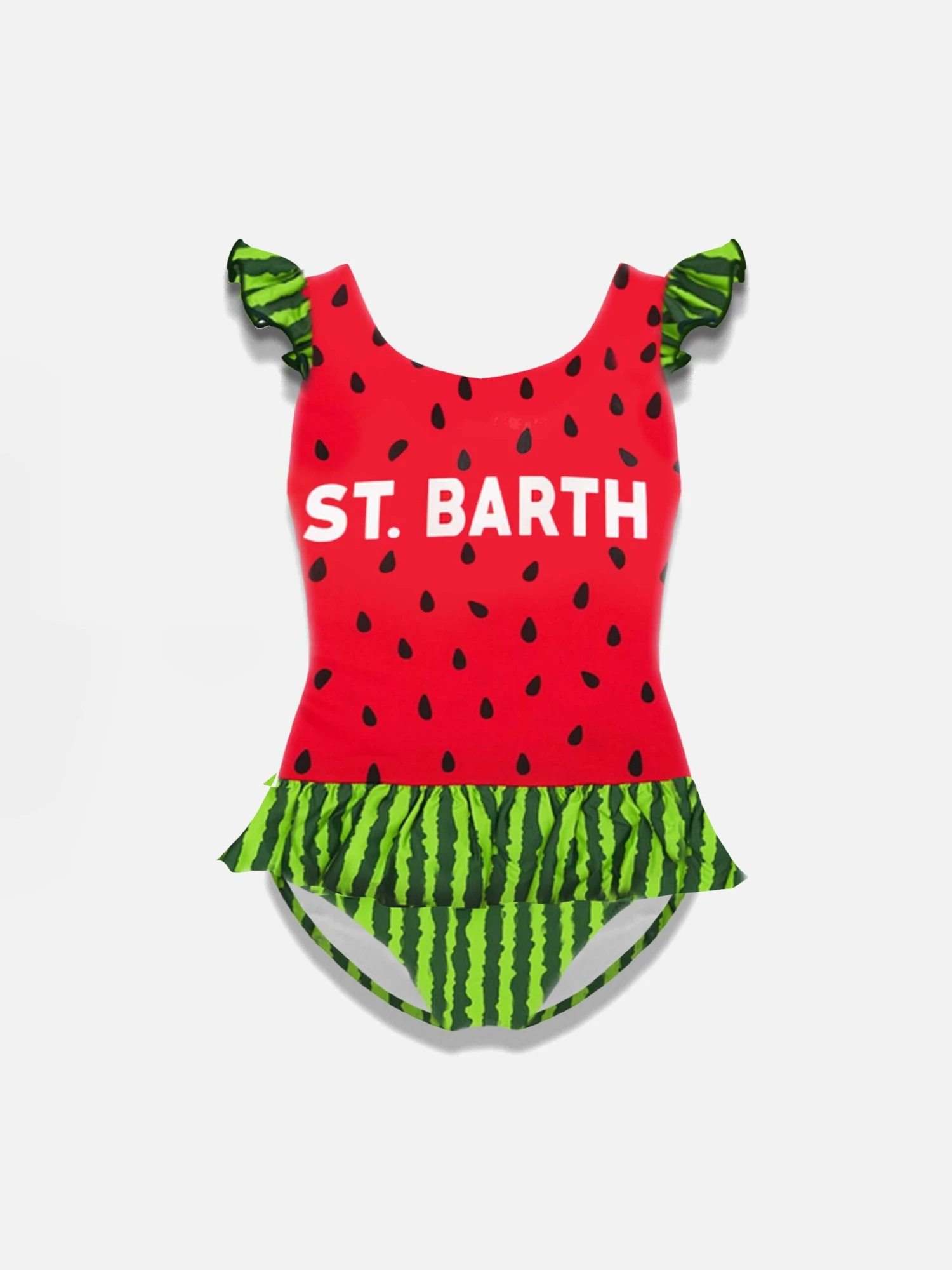 Girl Ruffled One Piece Swimsuit With Watermelon Print 3 Girl Ruffled One Piece Swimsuit With Watermelon Print
