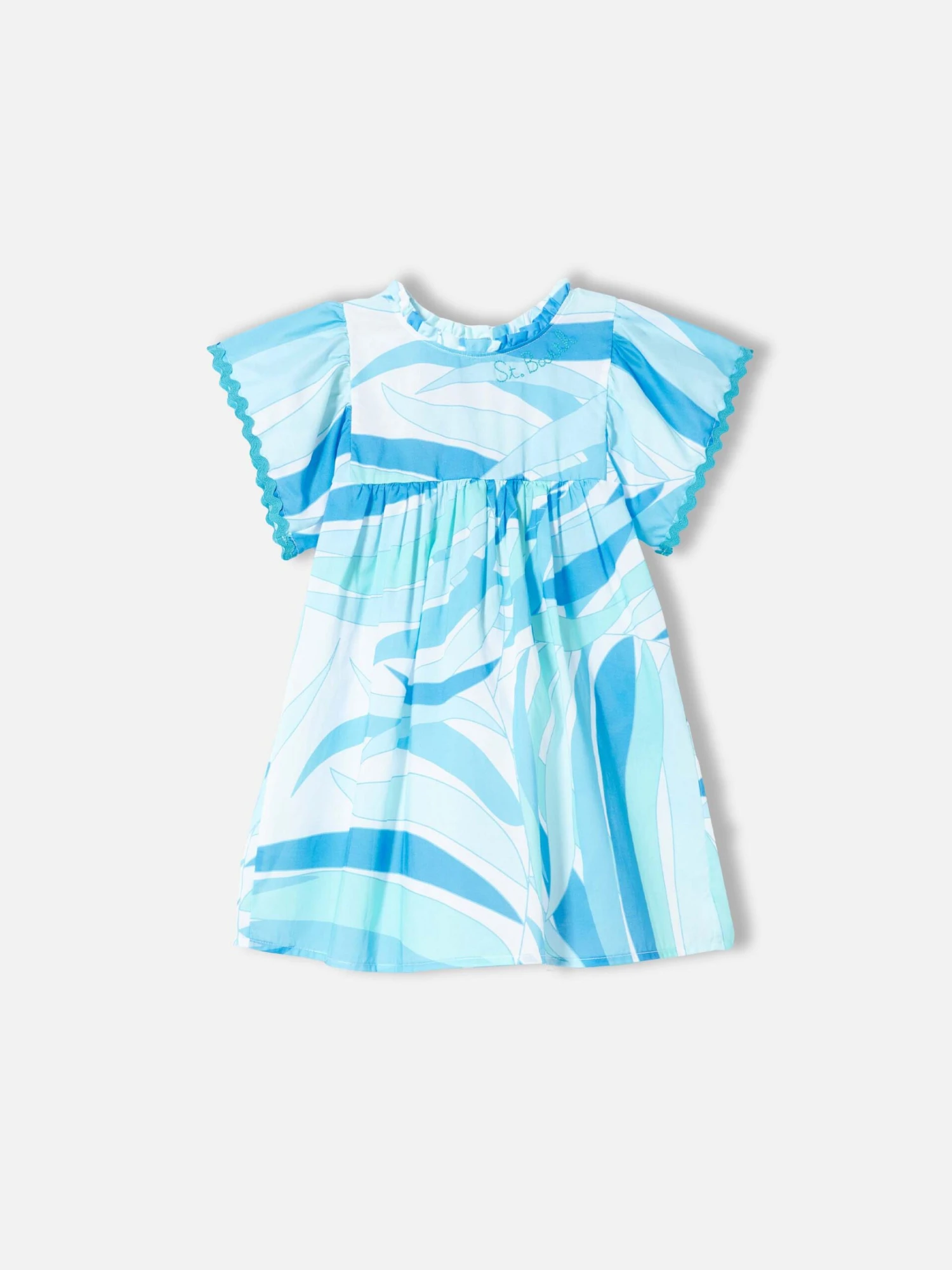 MC2 Saint Barth Girl Dress With Light Blue Palms Print 3 MC2 Saint Barth Girl Dress With Light Blue Palms Print