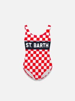White And Red Check Print Girl's One Piece